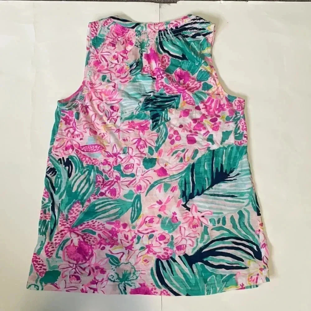 Lilly Pulitzer Via Flora design sleeveless top gold buttons. Pink aqua, size S - Picture 8 of 10
